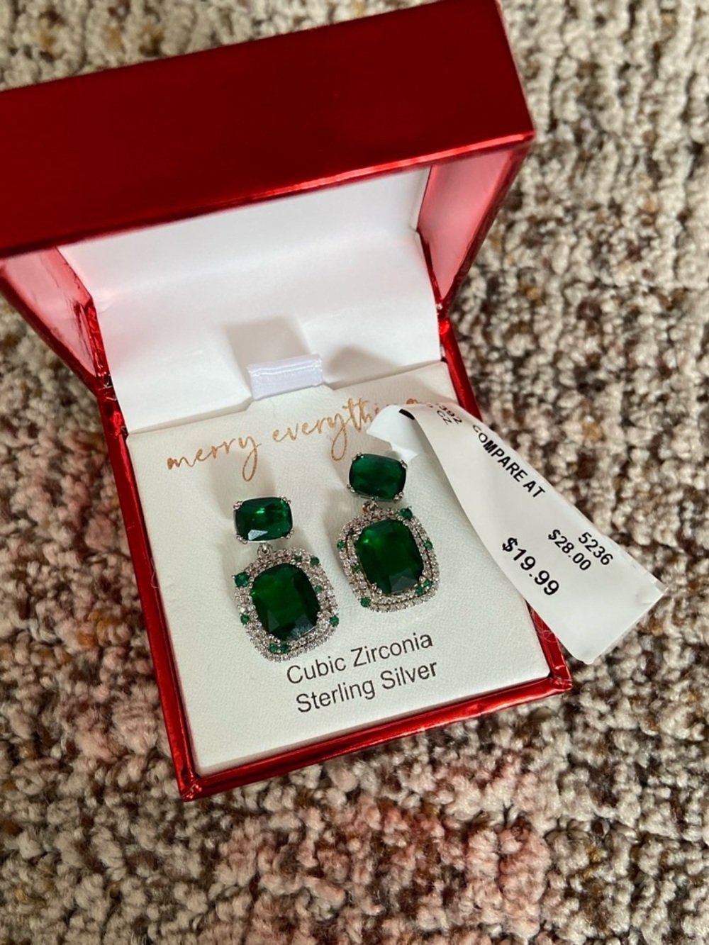 Rachel Zoe Emerald Green Cubic Zirconia Drop Earrings